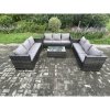 Fimous Outdoor Lounge Sofa Set Wicker PE Rattan Garden Furniture Set with Oblong Coffee Table Dark Grey Mixed