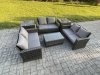 Fimous Dark Grey 6 Seater Outdoor Rattan Garden Furniture Set Patio Love Sofa Rectangular Coffee Table Set with 2 Side Tables