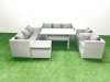 Fimous Rattan Garden Furniture Set Outdoor 8 Seater Patio Dinin g Sofa Sets with Dining Table 2 Chairs Big Footstool Light Grey Mixed