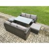 Fimous Patio Rattan Garden Furniture Set with Oblong Rectangular Dining Table 2 Big Footstool 5 Pieces Outdoor Lounge Sofa Set Dark Grey Mixed