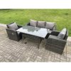 Fimous Dark Grey PE Wicker Rattan Garden Furniture Set 3 Seater Lounge Sofa Reclining Chair Outdoor Rectangular Dining Table 5 Seater