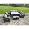 Fimous 9 Seater Lounge Rattan Sofa Set Outdoor Garden Furniture Oblong Rectangular Dining Table With Adjustable Chair Love Sofa 2 Small Footstools Dark Grey Mixed