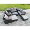 Fimous High Back Rattan Garden Furniture Set with Loveseat Sofa Rectangular Coffee Table 2 Side Tables 2 Big Footstool Indoor Outdoor Patio Lounge Sofa Set Dark Grey Mixed