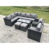 Fimous 10 Seater Rattan Corner Sofa Lounge Sofa Set With Rectangular Coffee Table 2 Stool Dark Grey Mixed Left Hand