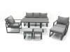 Fimous 8 Seater Aluminium Outdoor Garden Furniture Set with Adjustable Rising Lifting Dining Table 3 Seater Sofa 2 Chair 3 Footstool Dark Grey