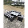 Fimous 8 Seater PE Rattan Corner Sofa Set Rising Adjustable Dining Table Set High Side Coffee Table With 2 Arm Chairs