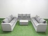 Fimous PE Rattan Lounge Sofa Set 9 Seater Outdoor Garden Furniture Set with Rectangular Coffee Table 3 Seater Sofa 2 Side Table Light Grey