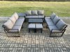 Fimous Aluminium 11 Seater Outdoor Garden Furniture Set Lounge Sofa Oblong Coffee Table 2 Small Footstools Side Table Sets with Cushions Dark Grey