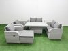 Fimous 7 Seater Outdoor Reclining Chair Love Sofa Set Rattan Garden Furniture Set with Adjustable Lifting Dining or Coffee Table Footstool 2 Side Tables Light Grey
