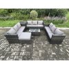 Fimous 10 Seater Outdoor Lounge Sofa Set Wicker PE Rattan Garden Furniture Set with Oblong Coffee Table Side Table Big Footstool Dark Grey Mixed