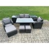 Fimous Rattan Furniture Outdoor Garden Dining Set Patio Height Adjustable Rising lifting Table Love Sofa Chair With 2 Side Tables Stools