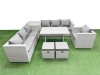 Fimous Outdoor Rattan Garden Furniture Dining Set 9-seater Patio Rectangular Table 3 Seater Sofa Armchair Set with Side Table 2 Small Stools