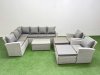 Fimous 10 Seater Garden Outdoor PE Rattan Furniture Set Rattan Garden Sofa Set with 2 Big Footstools 2 Chair Light Grey Mixed