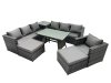 Fimous Outdoor Corner Sofa Chair Dining Table Set Garden Rattan Furniture Set 9 Seater with Side Table 2 Big Stool Dark Grey