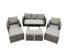 Fimous Garden Rattan Outdoor Furniture Set 9 Seater with 3 Seater Sofa 2 Big Stool 2 Small Stools Dark Grey