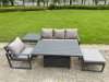 Fimous Aluminium Garden Furniture Set 4 Piece Aluminium Lounge Seating Adjustable Rising Lifting Dining Table Set with Cushions Big Footstool Dark Grey