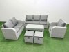 Fimous Patio PE Wicker 8 Seater Outdoor Rattan Furniture Sofa Sets with Oblong Coffee Table Reclining Chair Loveseat Sofa 3 Seater Sofa Stool Light Grey