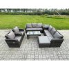Fimous Wicker PE Rattan Sofa Set Outdoor Patio Garden Furniture with Reclining Chair Coffee Table Side Table Big Footstool Dark Grey Mixed