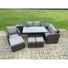 Fimous 8 Seater Rattan Furniture Garden Dining Set Outdoor Height Adjustable Rising lifting Table Love Sofa Chair With 2 Side Tables 3 Footstools