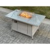 Fimous Light Grey Rattan FirePit Garden Furniture Set Gas Heater Burner Lounge Sofa Dining Table With Side Coffee Table 2 pc Stool