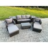Fimous Rattan Garden Furniture Set Patio Outdoor Lounge Sofa Set with Rectangular Coffee Table 2 Big Footstool 3 Seater Sofa 2 Side Tables Dark Grey Mixed
