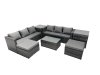 Fimous Rattan Garden Furniture Dining Set 8-seater Patio Coffee Table Sofa Set with 2 Side Tables 2 Big Footstools Dark Grey Mixed