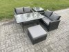 Fimous PE Wicker Rattan Garden Furniture Set Love Sofa Outdoor Rectangular Dining Table Big Footstool Side Table Dark Grey Mixed