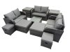 Fimous Rattan Garden Outdoor Furniture Set Love Sofa Square Coffee Table Set with 4 Stools 2 Side Tables Dark Grey Mixed