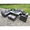 Fimous 9 Seater Dark Grey PE Wicker Rattan Garden Furniture Set Reclining Chair Lounge Sofa 3 Seater Sofa Set Outdoor Rectangular Dining Table With 2 Stools