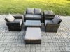 Fimous Outdoor Lounge Sofa Set Wicker PE Rattan Garden Furniture Set with Rectangular Coffee Table Double Seat Sofa Big Footstool Side Table Dark Grey Mixed