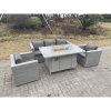 Fimous Light Grey Rattan Gas Fire Pit Garden Furniture Dining Table Set Heater Burner Chairs Lounge Sofa Set Arm Chairs