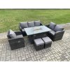 Fimous Wicker Rattan Garden Furniture Set with Fire Pit Table 8 Seater Outdoor Lounge Sofa Set Dark Grey Mixed