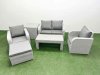 Fimous Light Grey PE Wicker Rattan Garden Furniture Set Sofa Set Reclining Adjustable Chair Oblong Coffee Table 5 Seater With Footstool Side Table