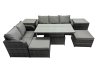 Fimous Rattan Garden Furniture Dining Set 7-seater Patio Height Adjustable Rising Lifting Table Sofa Set with 2 Side Tables Dark Grey Mixed