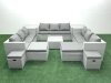 Fimous Garden Outdoor Furniture Set 14 Seater Rattan Sofa Set with 2 Side Tables 4 Footstools Light Grey Mixed