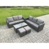 Fimous 8 Seater Patio Garden Furniture Sets Wicker Outdoor Rattan Furniture Sofa Sets with Rectangular Coffee Table 2 Small Footstools