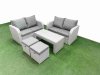 Fimous 6 Seater Outdoor Love Sofa Set Rattan Garden Furniture Set with Oblong Coffee Table 2 Small Stools Light Grey