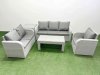 Fimous Patio PE Wicker 6 Seater Outdoor Rattan Furniture Sofa Sets with Oblong Coffee Table Reclining Chair Loveseat Sofa 3 Seater Sofa Side Table Light Grey