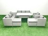 Fimous Rattan Garden Furniture Set Outdoor 8 Seater Patio Dinin g Sofa Sets with Dining Table 2 Chairs 2 Big Footstools Light Grey Mixed