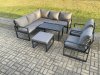 Fimous Aluminium Outdoor Garden Furniture Set Lounge Sofa Oblong Coffee Table Sets with 2 Pcs Chair Big Footstool Indoor Conservatory Set Dark Grey