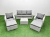 Fimous PE Rattan Garden Furniture Set Reclining Chair Sofa Lounge Sofa Set Square Coffee Table 2 Big Footstool Light Grey