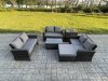 Fimous Dark Grey 7 Seater Outdoor Rattan Garden Furniture Set Patio Love Sofa Rectangular Coffee Table Set with Big Footstool Side Table