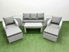 Fimous PE Rattan Garden Furniture Set Reclining Chair Sofa Lounge Sofa Set Rectangular Coffee Table 2 Side Table 2 Big Footstool Light Grey