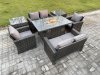 Fimous Wicker PE Rattan Garden Furniture Sets Patio Outdoor Gas Firepit Dining Table Heater Set with Double Seat Sofa 2 Side Tables Dark Grey Mixed