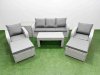 Fimous PE Rattan Garden Furniture Set Reclining Chair Sofa Lounge Sofa Set Rectangular Coffee Table Side Table 2 Big Footstool Light Grey