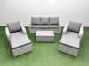 Fimous PE Rattan Garden Furniture Set Reclining Chair Sofa Lounge Sofa Set Oblong Coffee Table 2 Big Footstool Light Grey