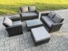 Fimous Wicker Rattan Garden Furniture Sofa Set with Rectangular Coffee Table Double Seat Sofa Chair Big Footstool 6 Seater Outdoor Rattan Set Dark Grey Mixed