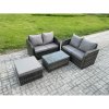 Fimous Outdoor Lounge Sofa Set Rattan Garden Furniture Set with Rectangular Coffee Table Big Footstool Dark Grey Mixed