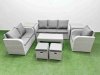 Fimous Patio PE Wicker 8 Seater Outdoor Rattan Furniture Sofa Sets with Oblong Coffee Table Reclining Chair Loveseat Sofa 3 Seater Sofa Stool 2 Side Table Light Grey