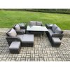 Fimous Outdoor Rattan Garden Furniture 10 piece Grey Patio Furniture Set 9 Seater Lounge Sofa Set with Rectangular Table Reclining Chairs 3 Stools 2 Side Tables